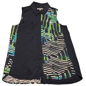 Classiques Entier Sleeveless Silk Blend Collared Top With‎ Abstract Print